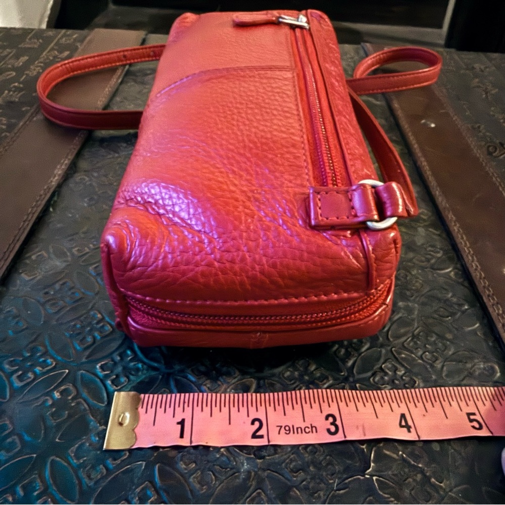 Genuine Leather Red MiniCrossbody Organizer Bag by ILI New York - Picture 9 of 16